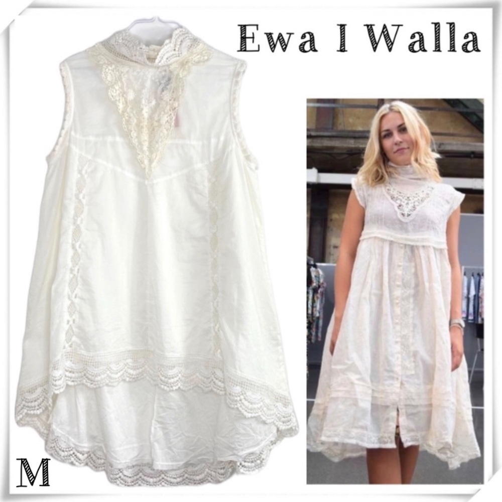 EWA I Walla Ruffle Lace Shabby Doll Dress Coastal Cowgirl Dress Off-White Size M